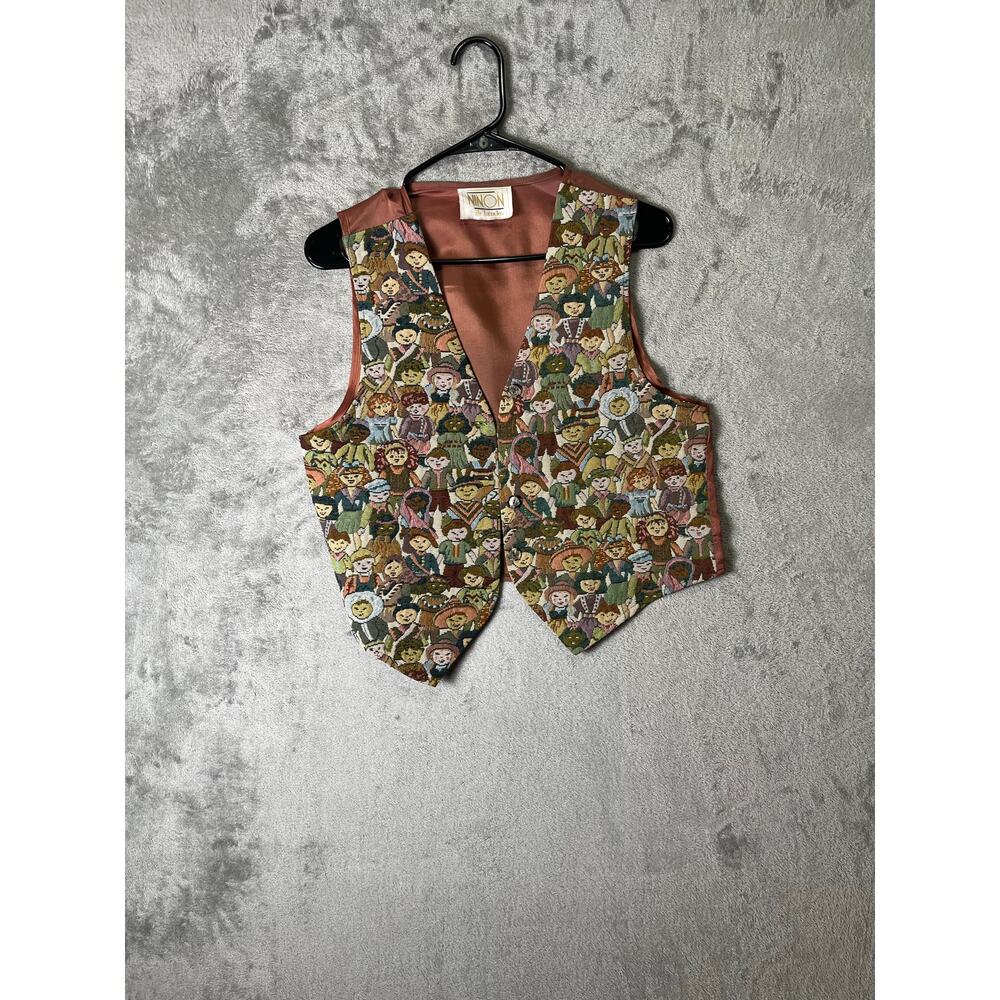 Vintage Novelty Tapestry Vest Folk Art Storybook Cottagecore Grandpa Chic Med‎